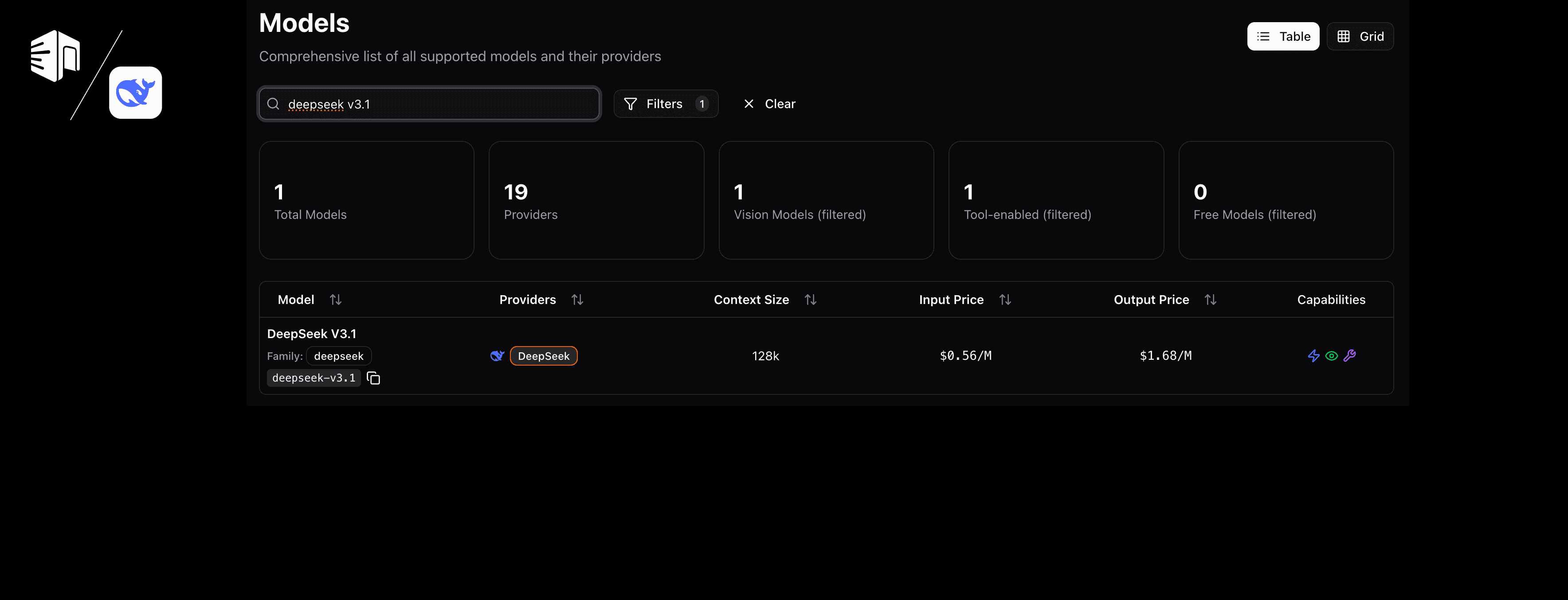 DeepSeek v3.1 model available in AndAI LLM Hub with 128K context